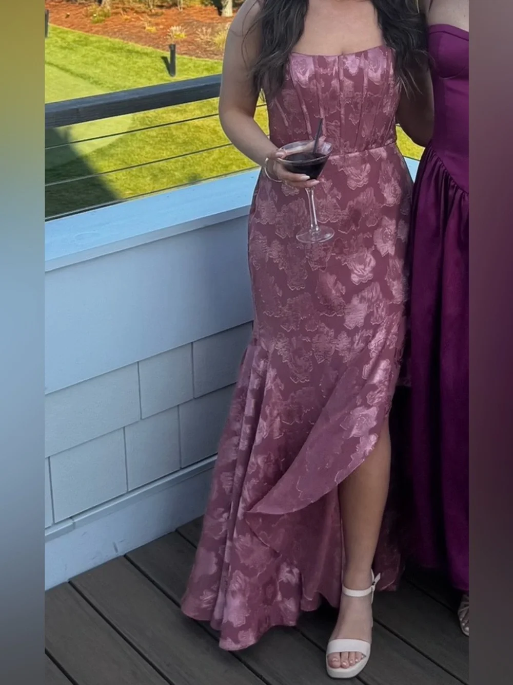 Elegant Mauve Lace-Effect Midi Dress - Picture 3 of 3